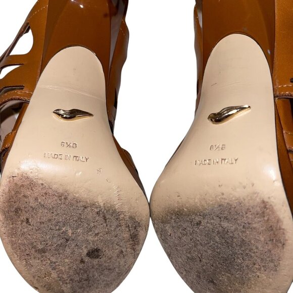 Diane Von Furstenberg (DVF) Umrer Brown Leather Cutout Platform Sandals - Picture 7 of 8